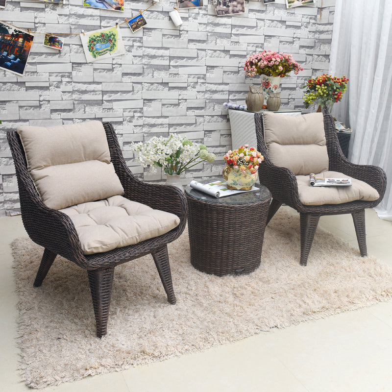 Rattan Patio Dining Table Set 1/3 Pcs Glass Top Table with Upholstered Chairs