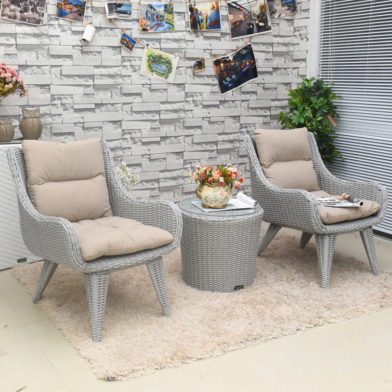 Rattan Patio Dining Table Set 1/3 Pcs Glass Top Table with Upholstered Chairs