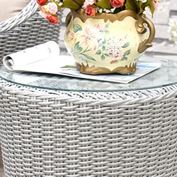 Rattan Patio Dining Table Set 1/3 Pcs Glass Top Table with Upholstered Chairs