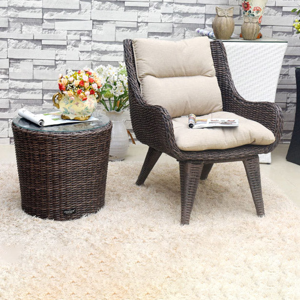 Rattan Patio Dining Table Set 1/3 Pcs Glass Top Table with Upholstered Chairs