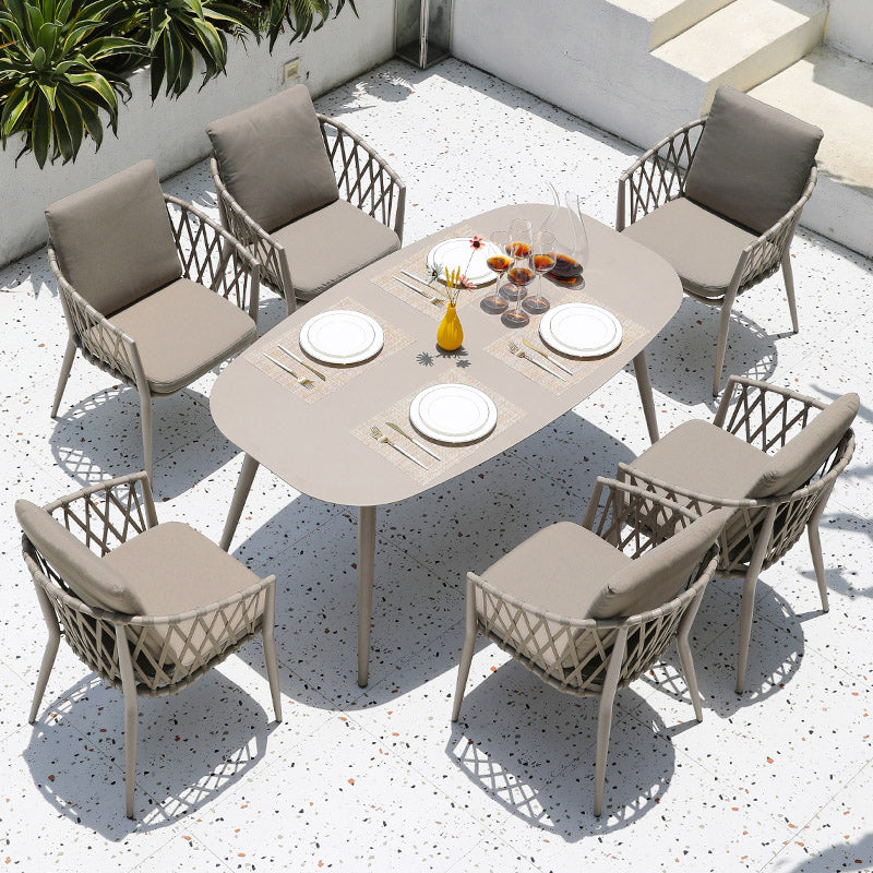 Boho Patio Dining Table Set 1/3/5/7/9 Pcs Aluminum Frame Dining Table and Chairs