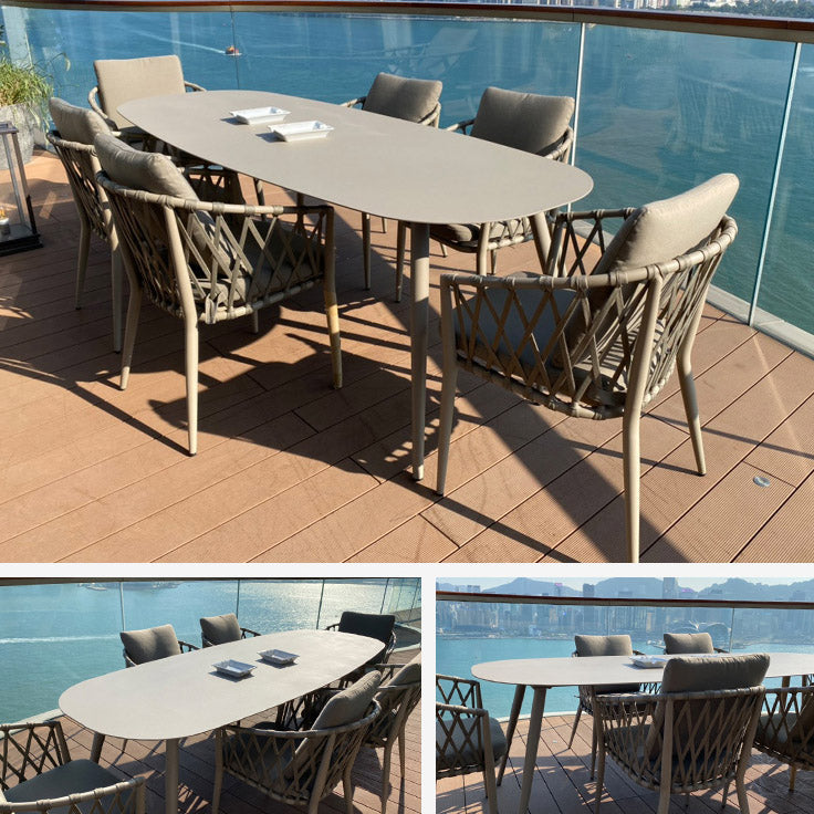 Boho Patio Dining Table Set 1/3/5/7/9 Pcs Aluminum Frame Dining Table and Chairs