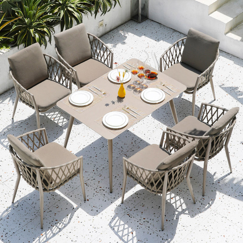 Boho Patio Dining Table Set 1/3/5/7/9 Pcs Aluminum Frame Dining Table and Chairs