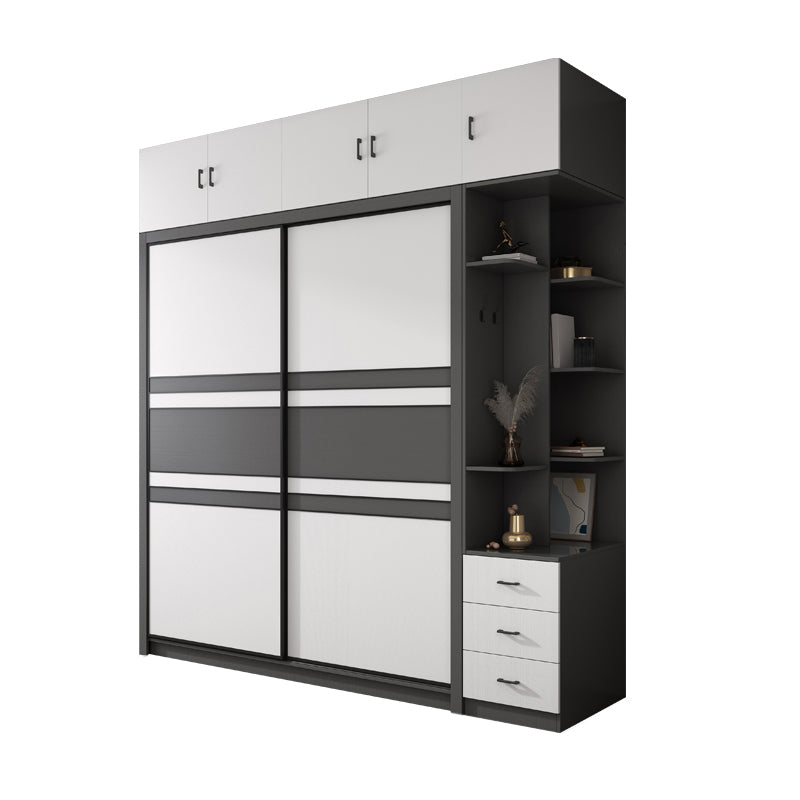 Contemporary Grey and White Storage Cabinet Bedroom Cabinet with Sliding Doors
