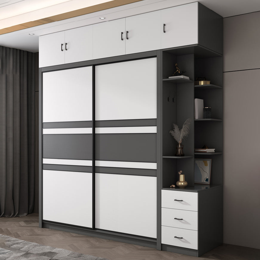 Contemporary Grey and White Storage Cabinet Bedroom Cabinet with Sliding Doors