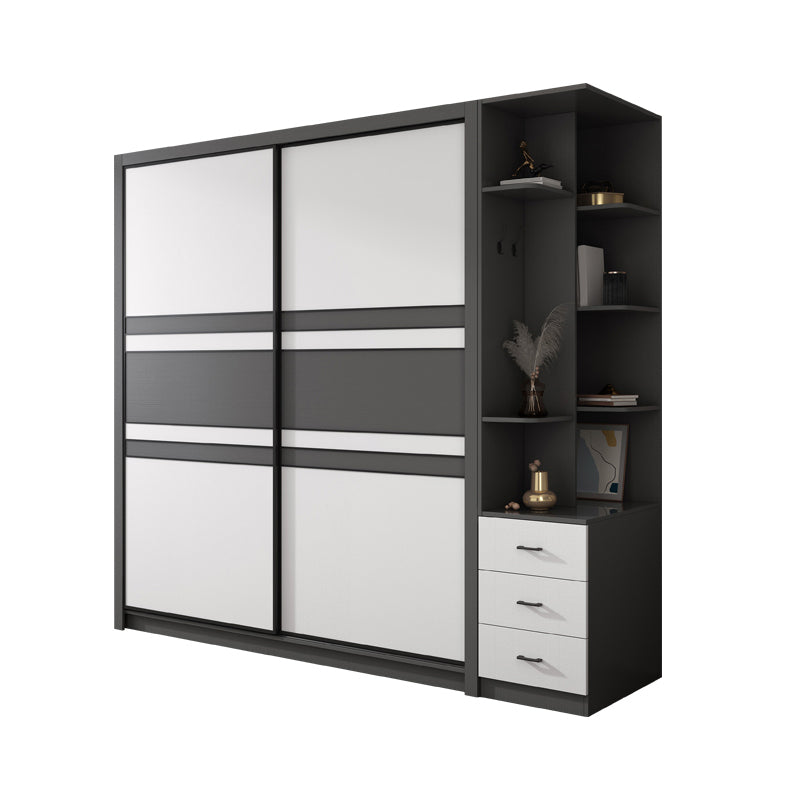 Contemporary Grey and White Storage Cabinet Bedroom Cabinet with Sliding Doors