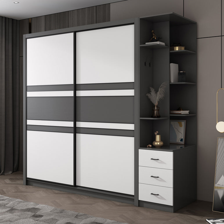 Contemporary Grey and White Storage Cabinet Bedroom Cabinet with Sliding Doors