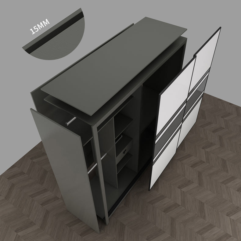 Contemporary Grey and White Storage Cabinet Bedroom Cabinet with Sliding Doors