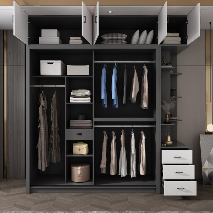 Contemporary Grey and White Storage Cabinet Bedroom Cabinet with Sliding Doors