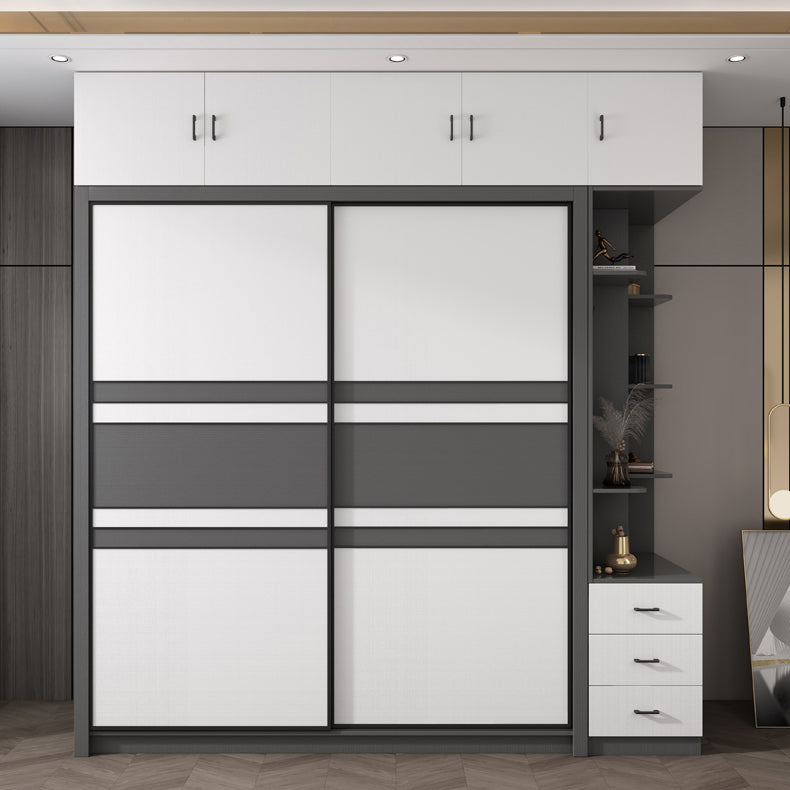 Contemporary Grey and White Storage Cabinet Bedroom Cabinet with Sliding Doors