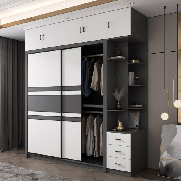 Contemporary Grey and White Storage Cabinet Bedroom Cabinet with Sliding Doors