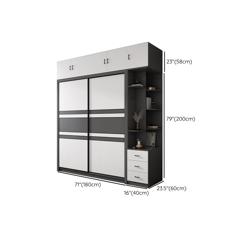 Contemporary Grey and White Storage Cabinet Bedroom Cabinet with Sliding Doors