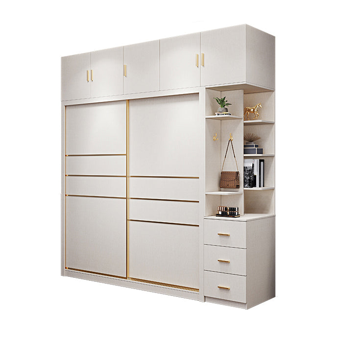 Modern Sliding Door Wardrobe for Bedroom White Cabinet with Drawers