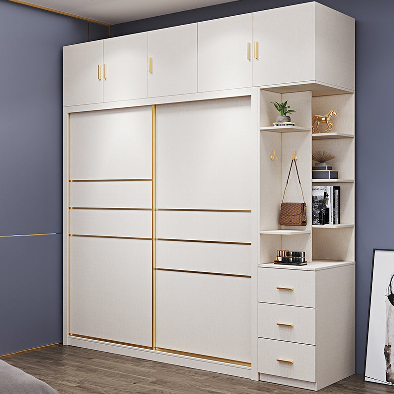 Modern Sliding Door Wardrobe for Bedroom White Cabinet with Drawers