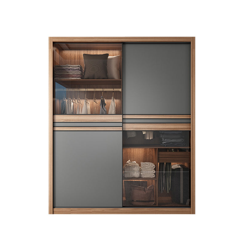 Brown and Gray Storage Cabinet Modern Sliding Door Cabinet with Drawers