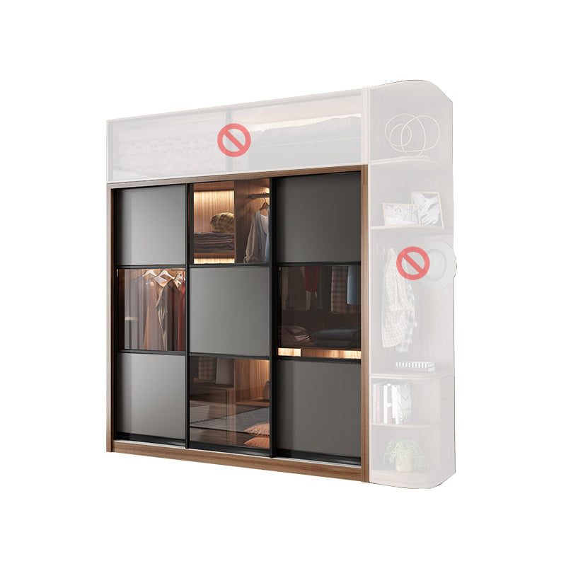 Brown and Gray Storage Cabinet Modern Sliding Door Cabinet with Drawers