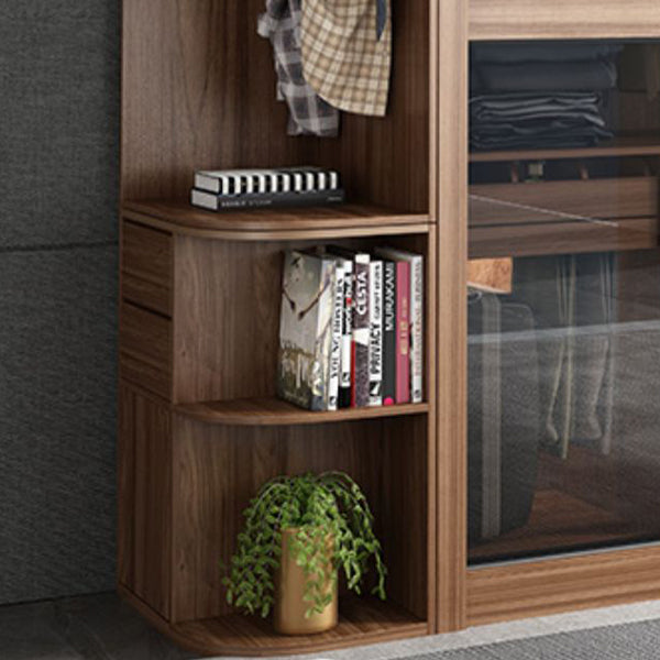 Brown and Gray Storage Cabinet Modern Sliding Door Cabinet with Drawers
