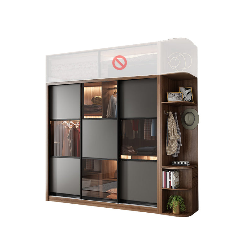 Brown and Gray Storage Cabinet Modern Sliding Door Cabinet with Drawers