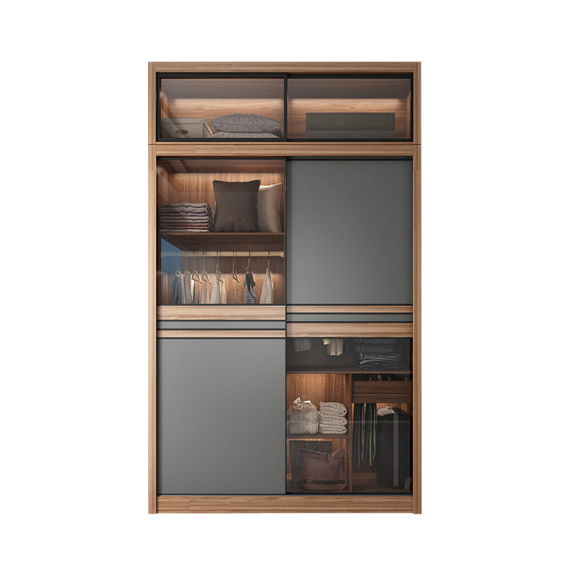 Brown and Gray Storage Cabinet Modern Sliding Door Cabinet with Drawers