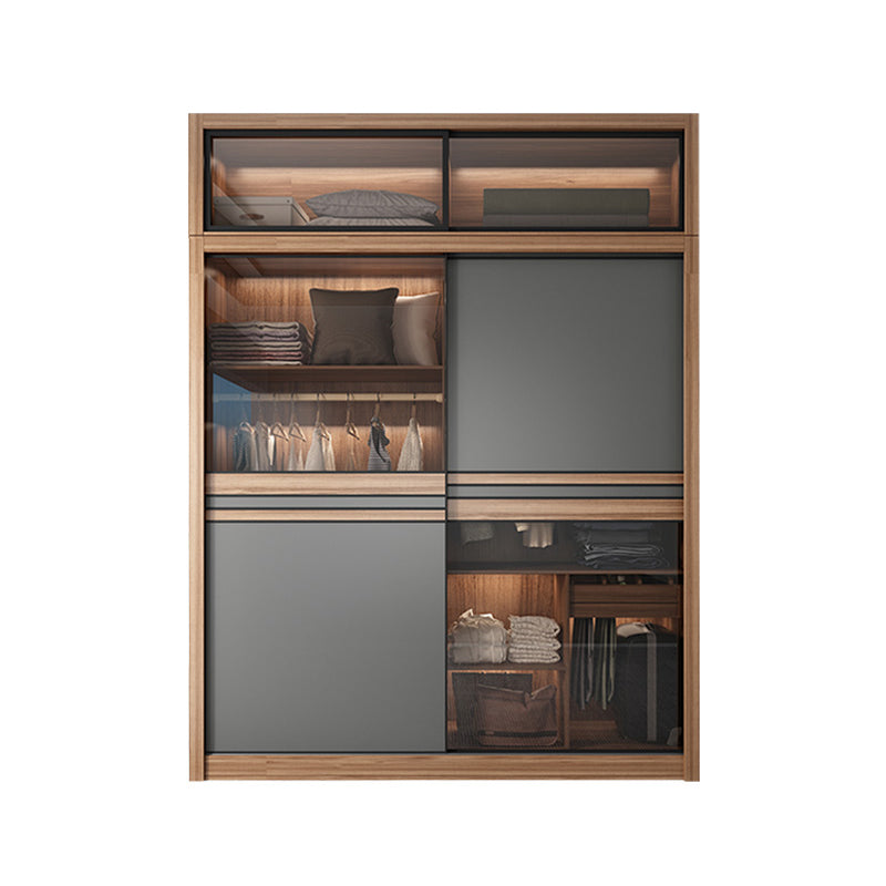 Brown and Gray Storage Cabinet Modern Sliding Door Cabinet with Drawers