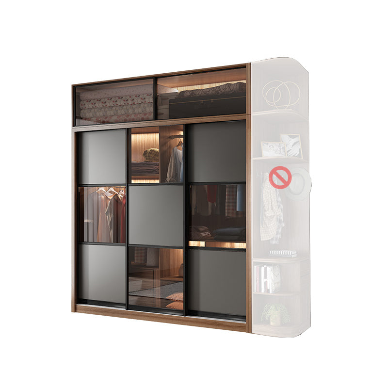 Brown and Gray Storage Cabinet Modern Sliding Door Cabinet with Drawers