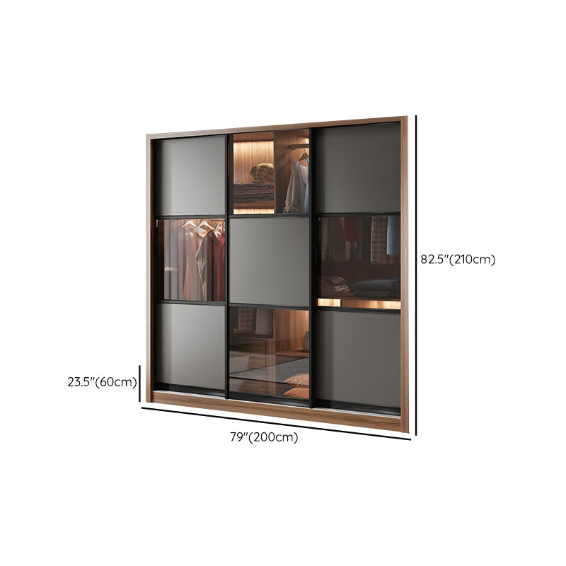 Brown and Gray Storage Cabinet Modern Sliding Door Cabinet with Drawers