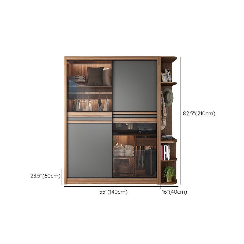 Brown and Gray Storage Cabinet Modern Sliding Door Cabinet with Drawers