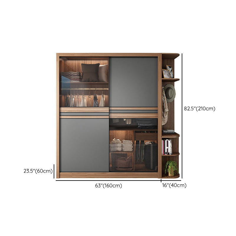 Brown and Gray Storage Cabinet Modern Sliding Door Cabinet with Drawers