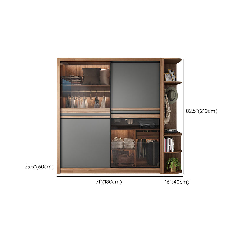 Brown and Gray Storage Cabinet Modern Sliding Door Cabinet with Drawers