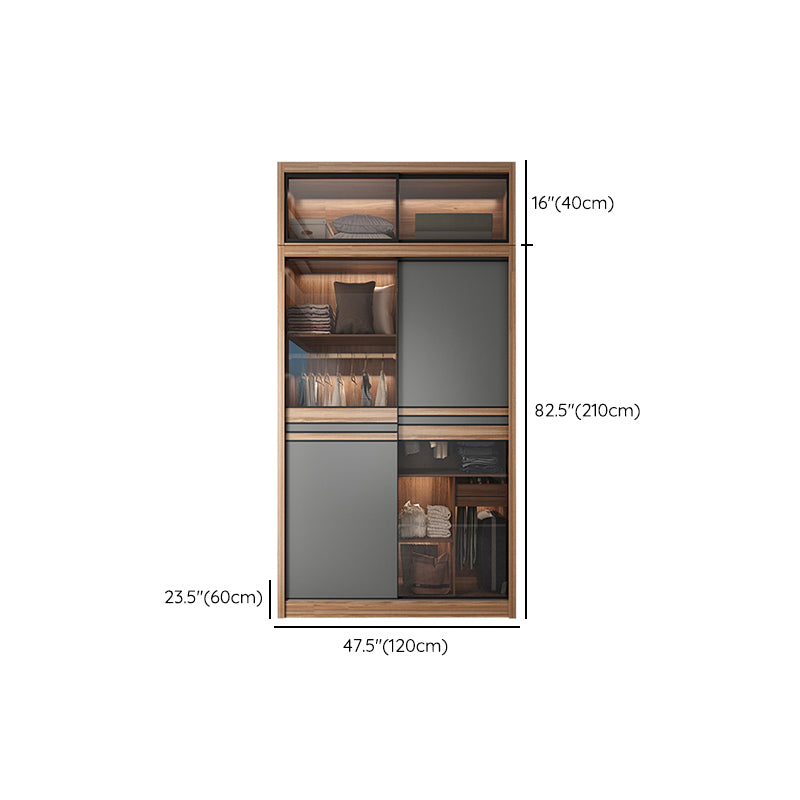 Brown and Gray Storage Cabinet Modern Sliding Door Cabinet with Drawers