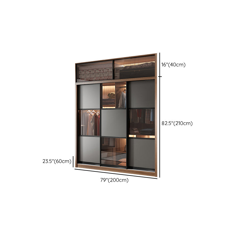 Brown and Gray Storage Cabinet Modern Sliding Door Cabinet with Drawers