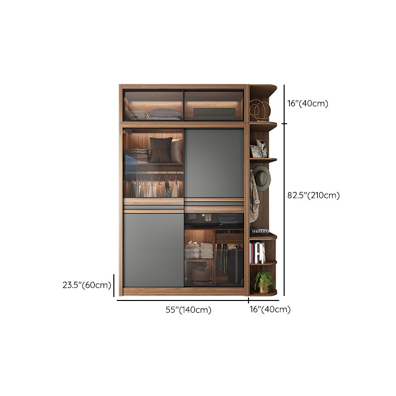 Brown and Gray Storage Cabinet Modern Sliding Door Cabinet with Drawers