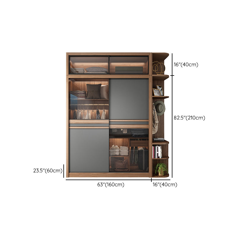 Brown and Gray Storage Cabinet Modern Sliding Door Cabinet with Drawers