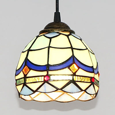 Mini Bowl Pendant Light Stained Glass Tiffany Single Hanging Lamp in Black Finish