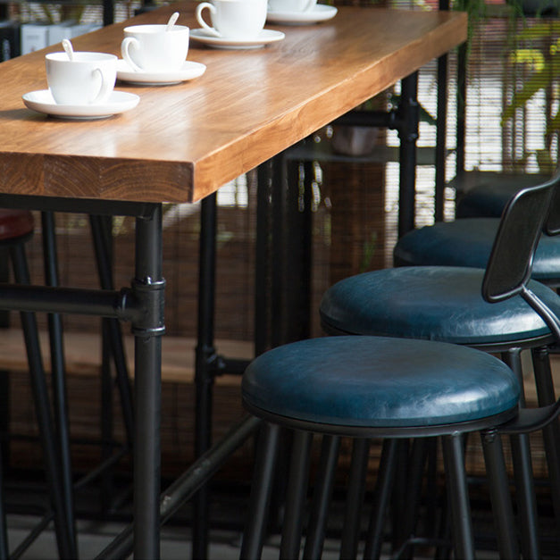 Faux Leather Dining Stools Industrial Bar Stool with Metal Legs