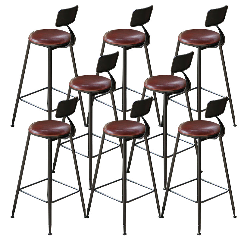 Faux Leather Dining Stools Industrial Bar Stool with Metal Legs