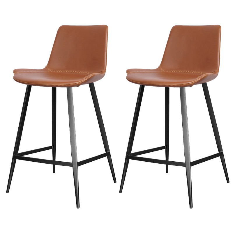 Faux Leather Upholstered Stools Low Back Bar Stools with Metal Base