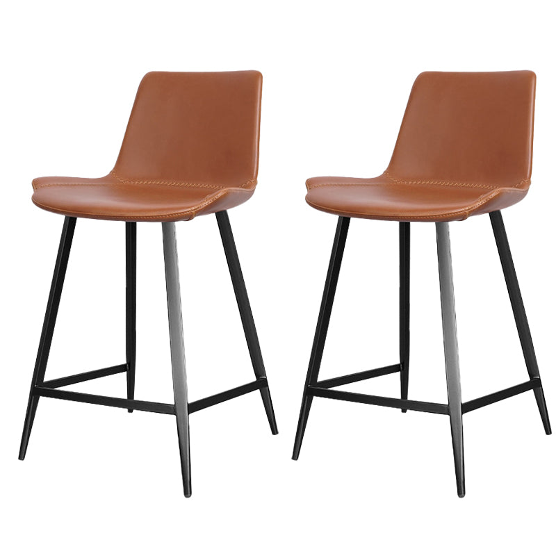 Faux Leather Upholstered Stools Low Back Bar Stools with Metal Base