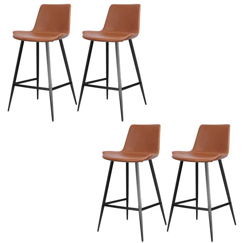 Faux Leather Upholstered Stools Low Back Bar Stools with Metal Base