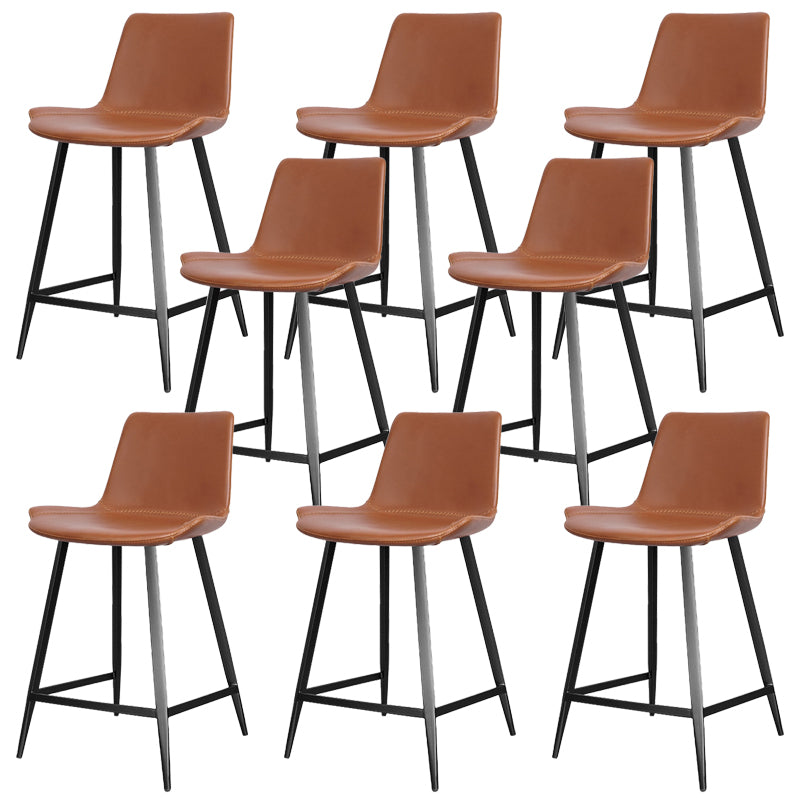 Faux Leather Upholstered Stools Low Back Bar Stools with Metal Base