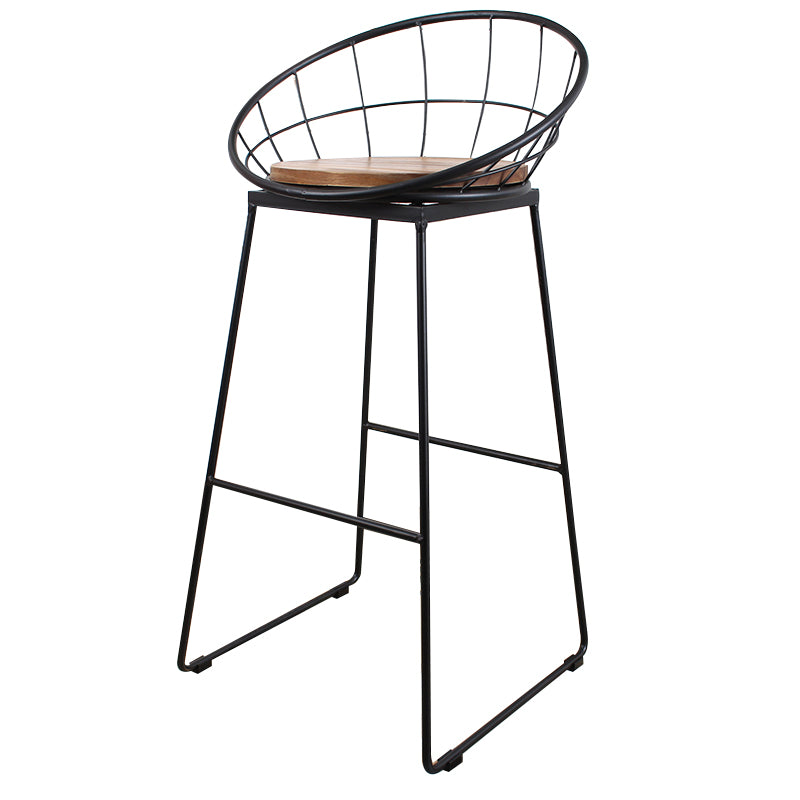 Metal Low Back Dining Stools Contemporary Round Bar Stools with Footrest