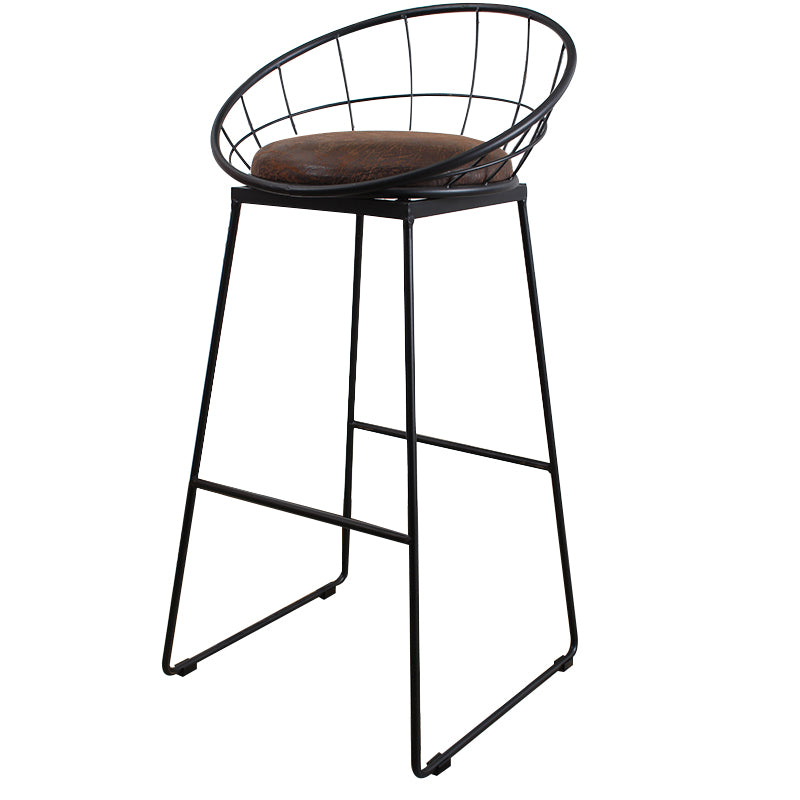 Metal Low Back Dining Stools Contemporary Round Bar Stools with Footrest