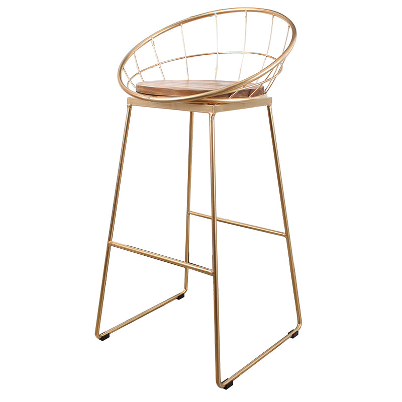 Metal Low Back Dining Stools Contemporary Round Bar Stools with Footrest