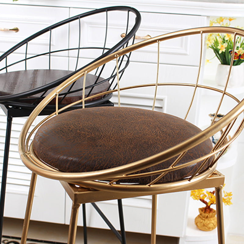 Metal Low Back Dining Stools Contemporary Round Bar Stools with Footrest