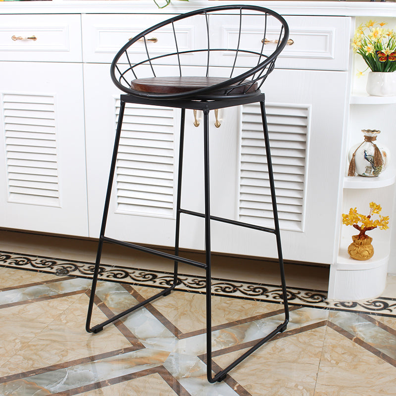 Metal Low Back Dining Stools Contemporary Round Bar Stools with Footrest