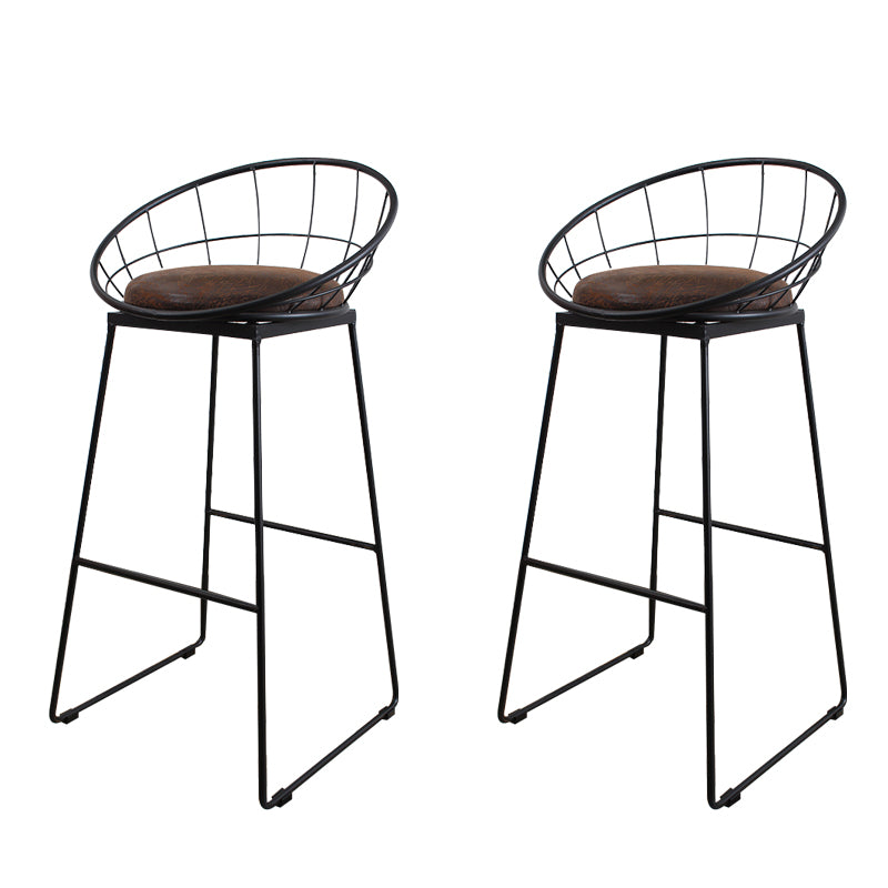 Metal Low Back Dining Stools Contemporary Round Bar Stools with Footrest