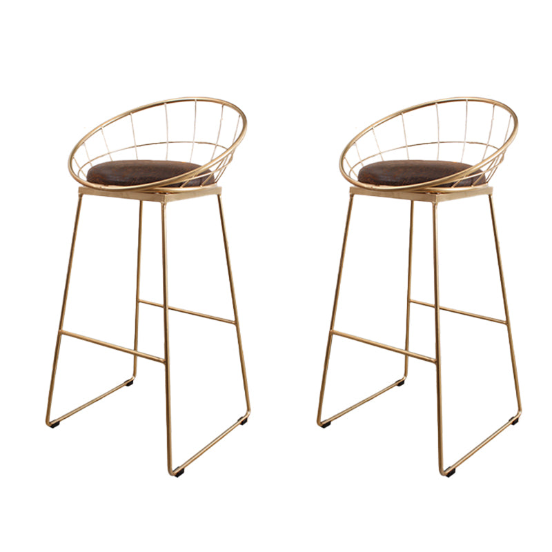 Metal Low Back Dining Stools Contemporary Round Bar Stools with Footrest