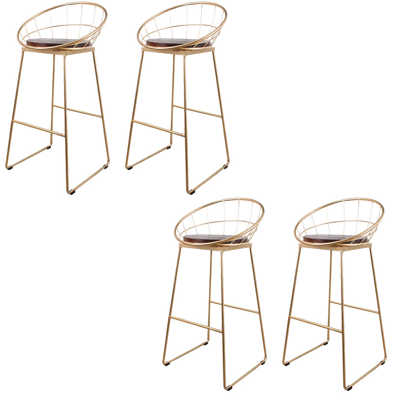 Metal Low Back Dining Stools Contemporary Round Bar Stools with Footrest