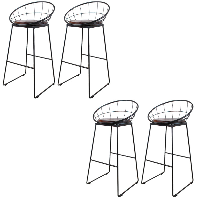 Metal Low Back Dining Stools Contemporary Round Bar Stools with Footrest