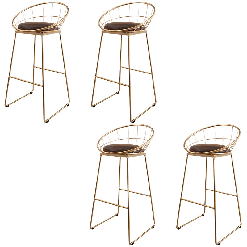 Metal Low Back Dining Stools Contemporary Round Bar Stools with Footrest